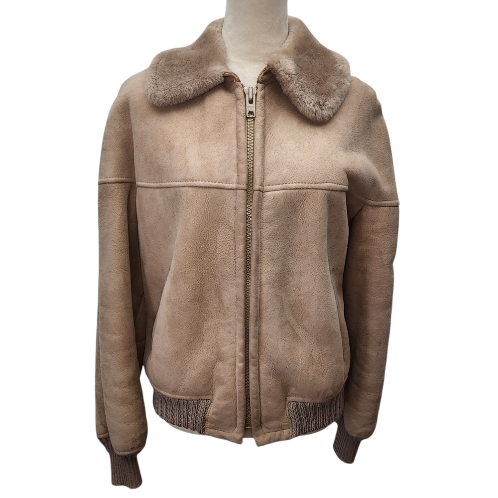 SAWYER Of Napa 70s Shearling Jacket Crop Bomber Sheepskin, Leather Suede